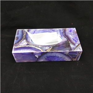Semiprecious Stone Box, Purple Agate Tissue Tray