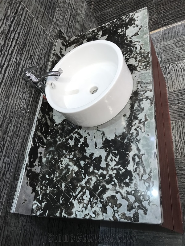 Zebra Onyx Wooden Jade Bathroom Countertops