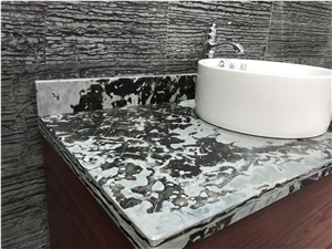 Zebra Onyx Wooden Jade Bathroom Countertops