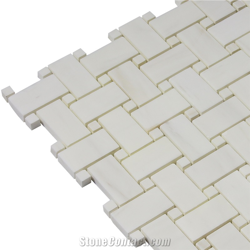 China Yunfu White Marble Basketwave Mosaic Tile