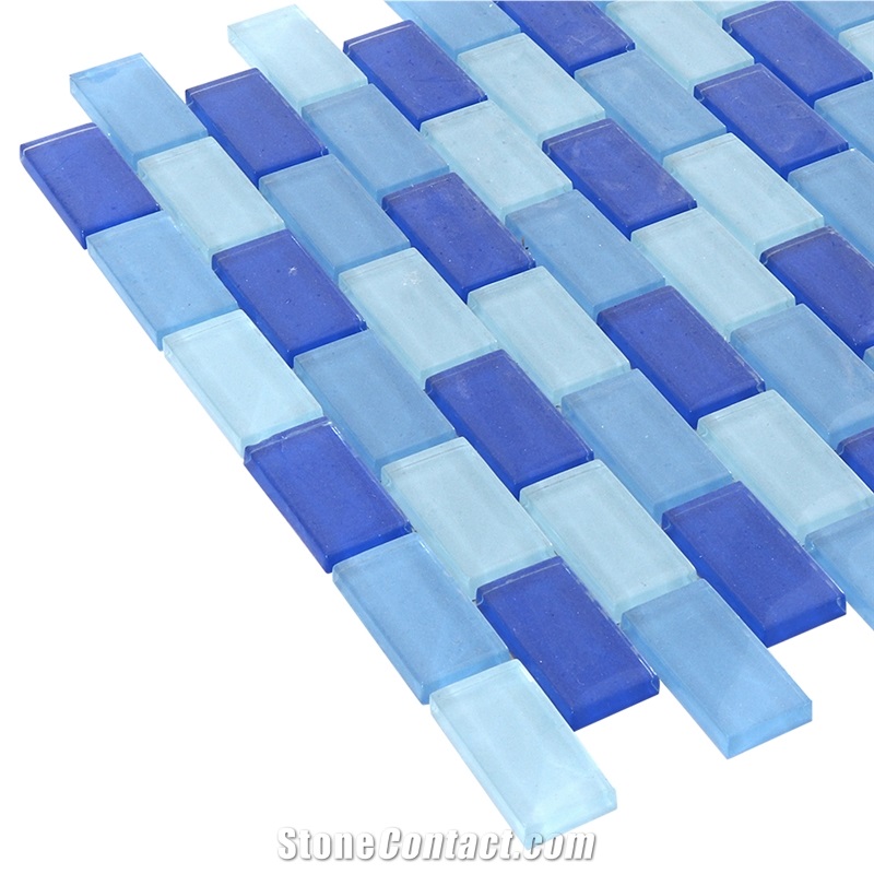 Decorative Mixed Ocean Blue Glass Mosaic Tile