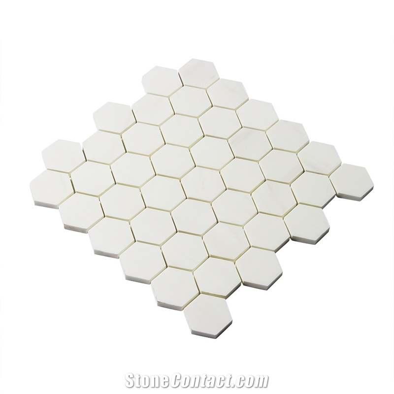 Dolomiti White Wall Hexagon Pattern Mosaic Tile