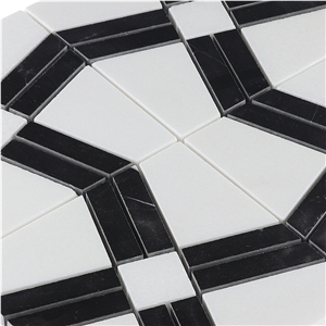 Mixed Color Black and White Retro Fretwork Mosaic