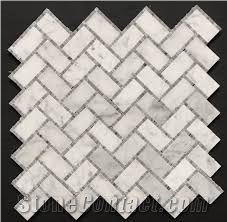 Carrara Marble Stone Mosaic Tile with Mesh