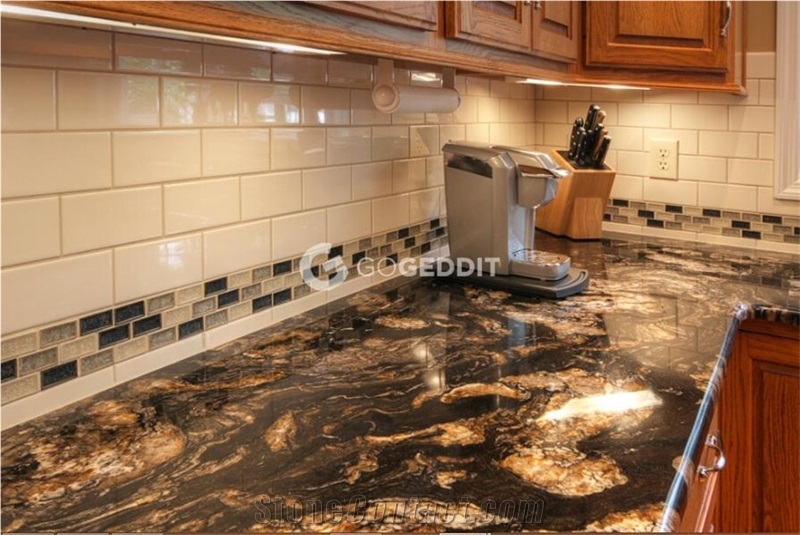 Black Fusion Granite Slab for Kitchen Countertops from China 