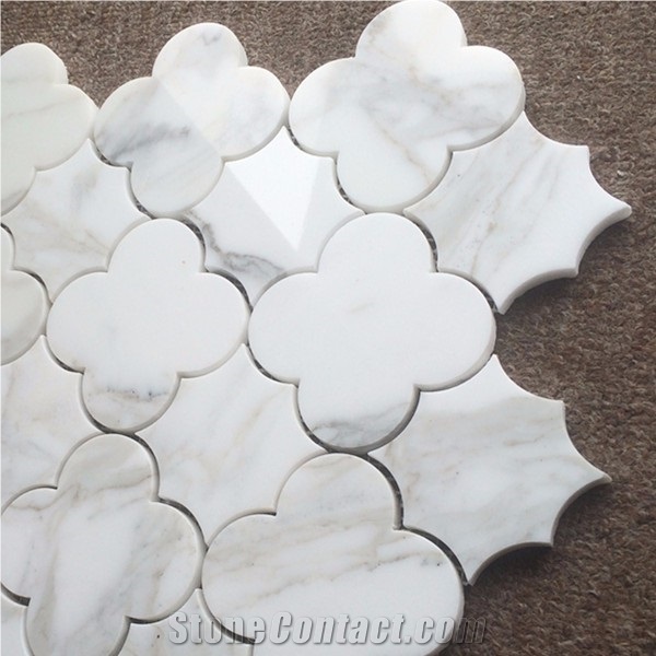 Bathroom Waterjet Flower Marble Mosaic Tile Design