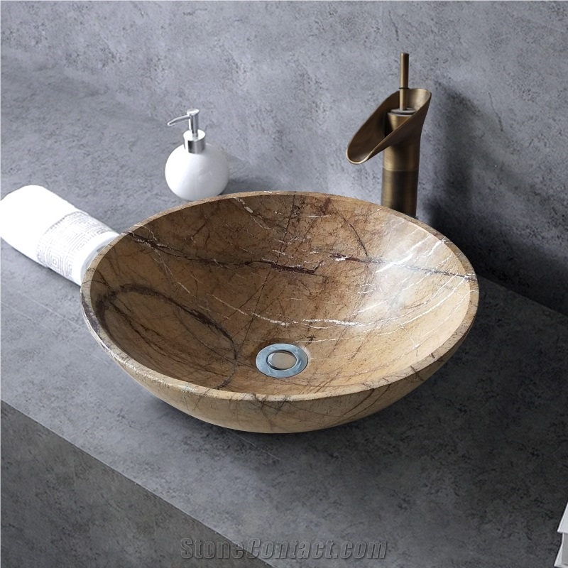 Beige Color Round Marble Basin for Hotel