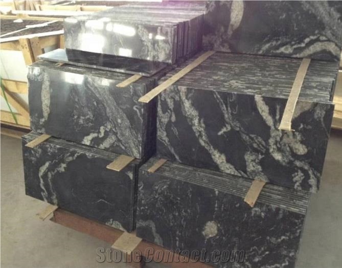 China Cosmic Black Granite Polished Leather Tiles