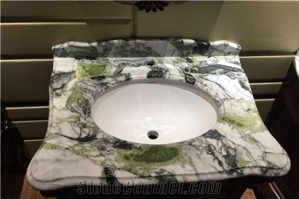 China Ice Jade Green Marble Countertop Vanity Top