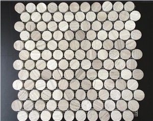 Circle White Wooden Marble Backsplash Mosaic Tiles