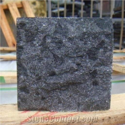 Flamed Black G684 Basalt Cobblestone with Mesh