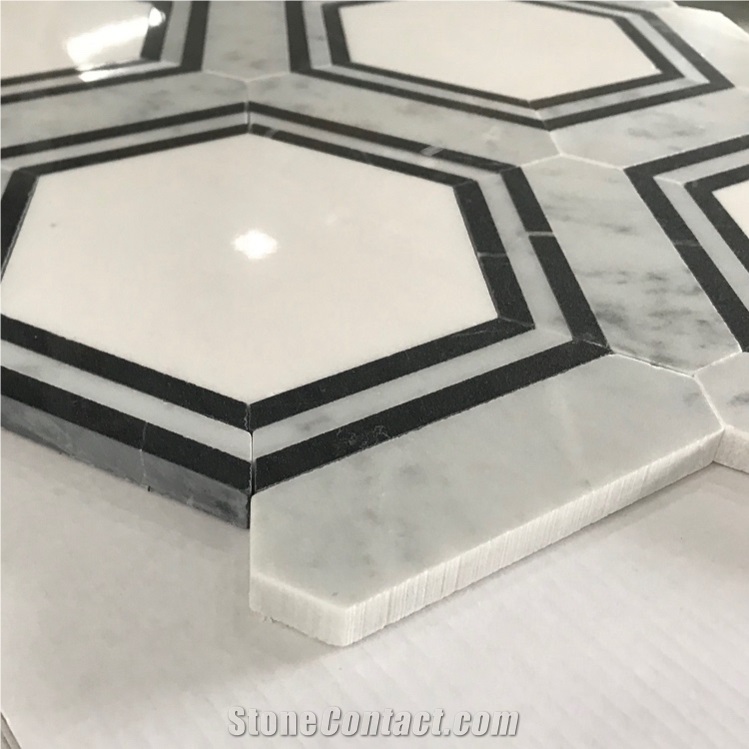Hexagon Kitchen Marble Mosaic Tile Backsplash