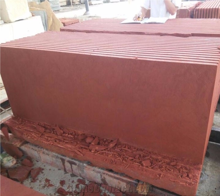 Machine Cut China Red Sandstone Tiles Slabs