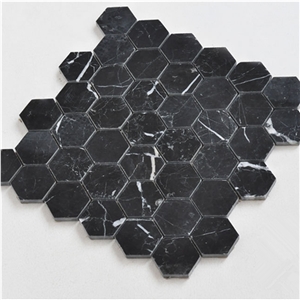 Nero Marquina Hexagon Marble Kitchen Mosaic Tiles