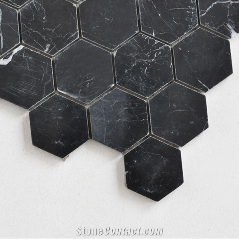 Nero Marquina Hexagon Marble Kitchen Mosaic Tiles