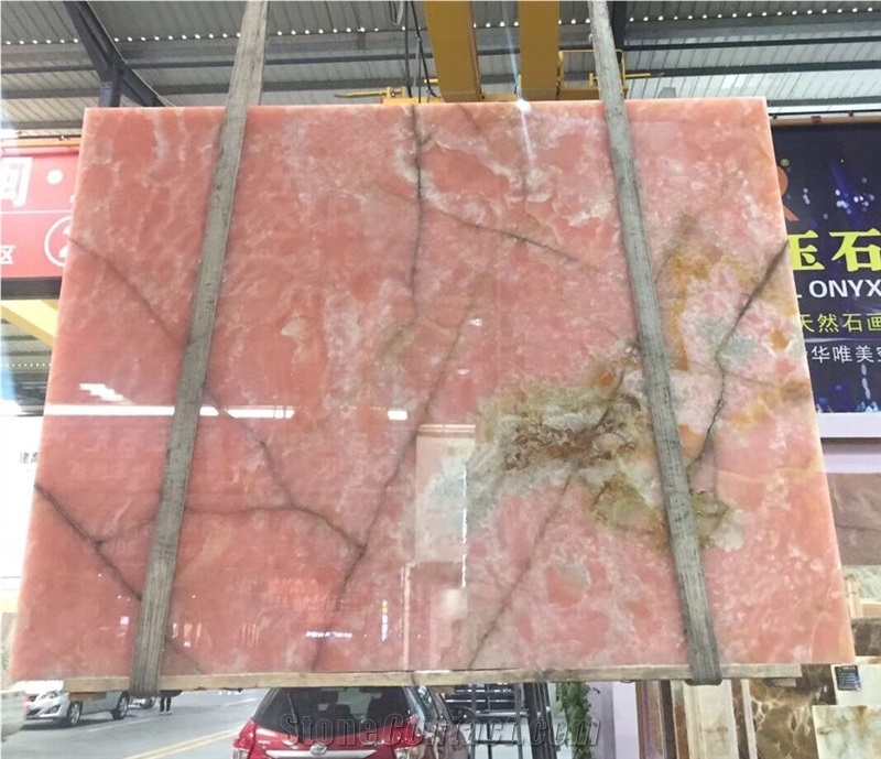 Polished Iran Pink Onyx Stone Slabs for Wall Tiles