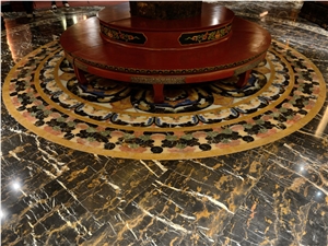 Polished Pakistan Black Gold Marble Flooring Tiles