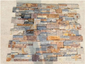 Rusty Stacked Stone Fireplace Wall Cladding