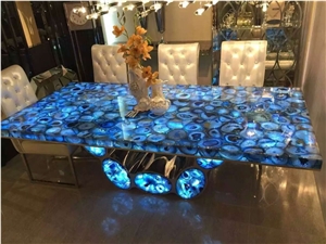 Semi Precious Blue Agate Stone Commercial Table