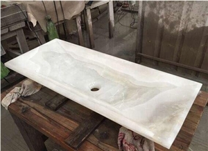 White Onyx Single Rectangular Wash Basin