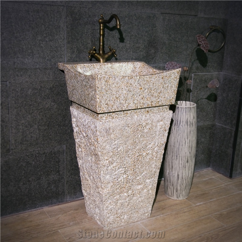 Yellow Stone Granite Sink Handmade Pedestal Basins