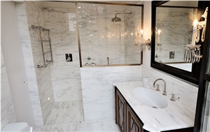 White Marble Commercial Bathroom and Flooring