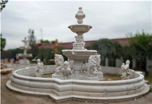 Outdoor Marble Fountains with Carved Lions