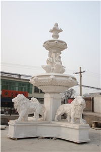 Outdoor Marble Fountains with Carved Lions