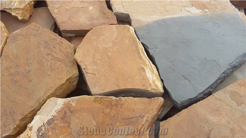 Yellow Cobalt, Brown Limestone Flagstone