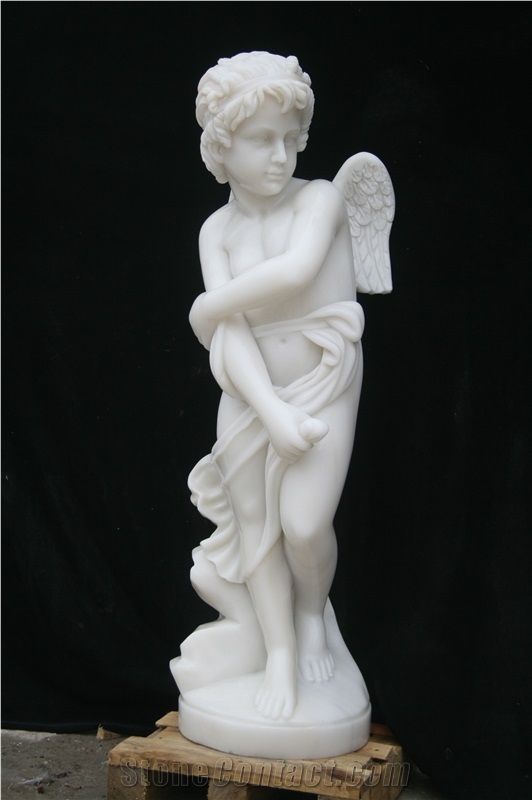 Little Baby Angel Sichuan White Marble Statue
