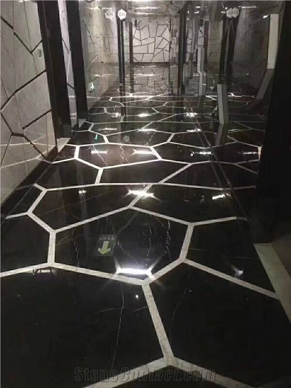 Black Marble Flooring Tile White Vein Wall Claddin