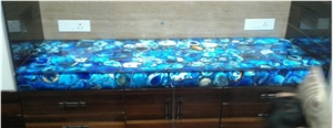 Blue Agate Semiprecious Stone Luxury Kitchen Counter Top Worktops