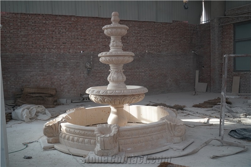 Sculptured Beige Marble Landscaping Water Fountain