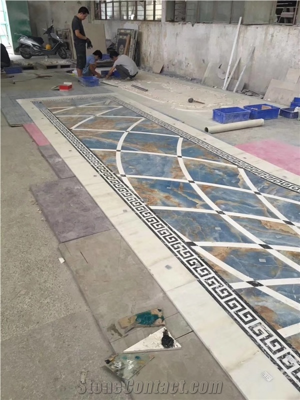 Waterjet Lobby Medallion with Marble&Blue Onyx
