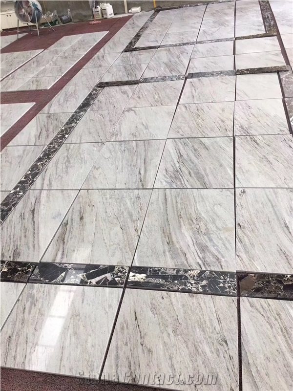 Silver Galaxy White Marble Grey Lines Floor Tiles