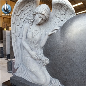 Grey Granite Tombstone Angel Sculpture Monument