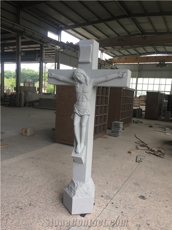 China Grey Crucifix Statue Cross Tombstone