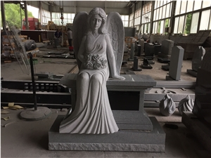 Sculpted Angel Sitting On Cremation Bench