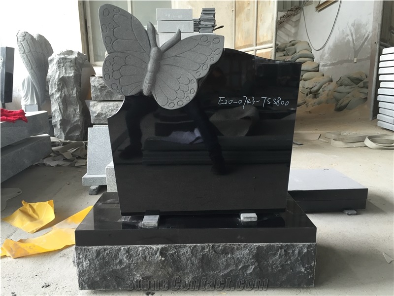 Shanxi Jet Black Monument with Butterfly Carving