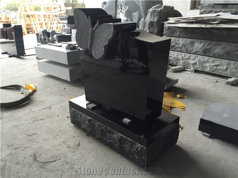 Shanxi Jet Black Monument with Butterfly Carving