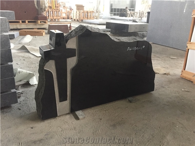 Shanxi Jet Black Monument with Cross on Front