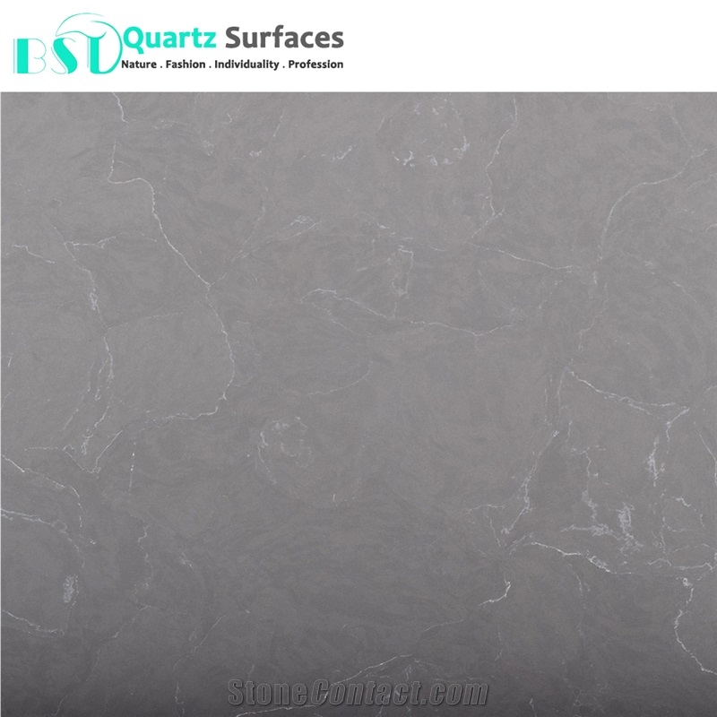 Grey Artificial Quartz Stone Slabs with White Vein