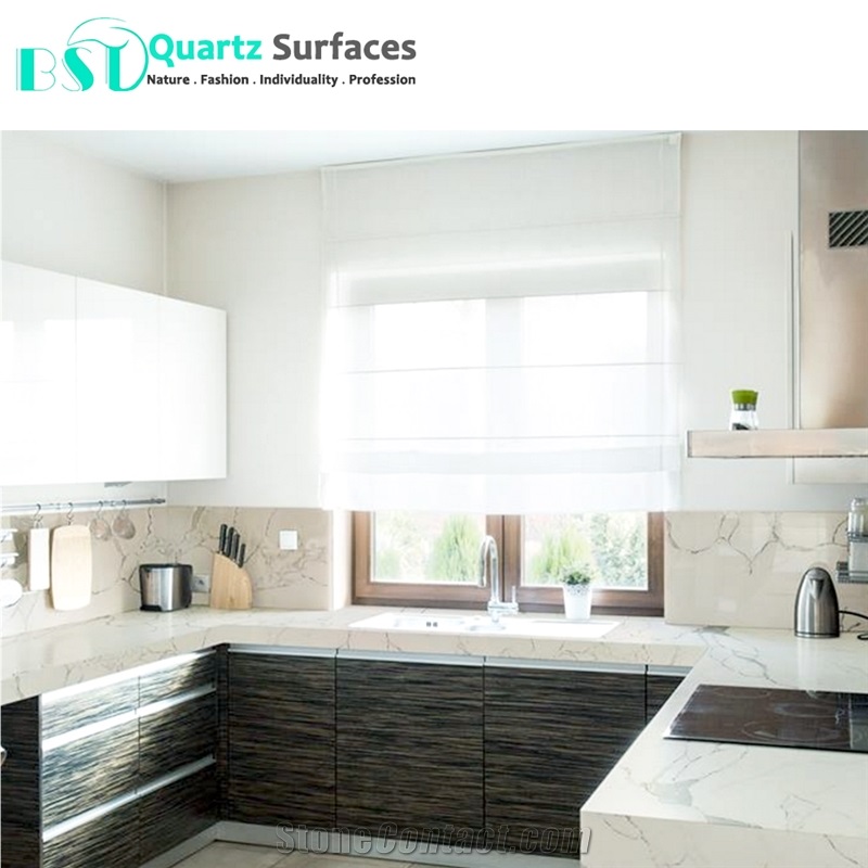 Prefab Calacatta Quartz Island Kitchen Countertops from China