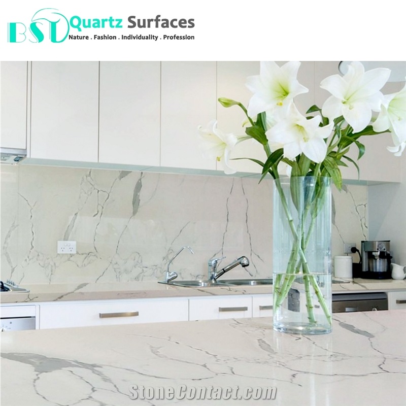 Prefab Calacatta Quartz Island Kitchen Countertops from China