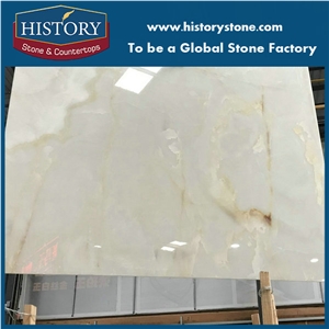 Backlit Wall White Onyx Slab with Gold Veins
