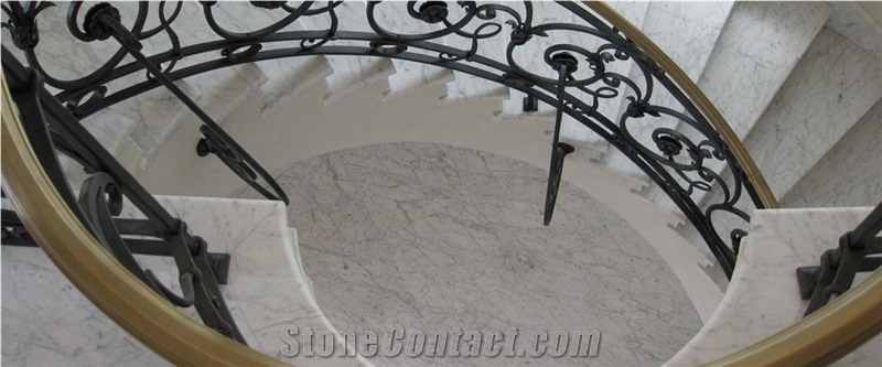 White Carrara Venatino Marble Staircase