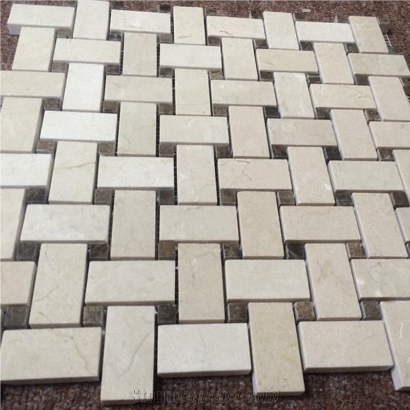 Crema Marfil Marble Mosaic Basketweave Floor Tiles