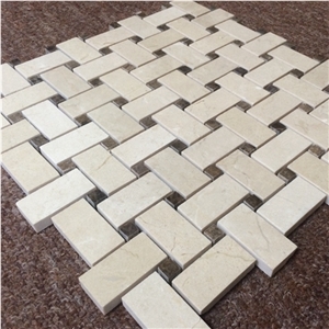 Crema Marfil Marble Mosaic Basketweave Floor Tiles