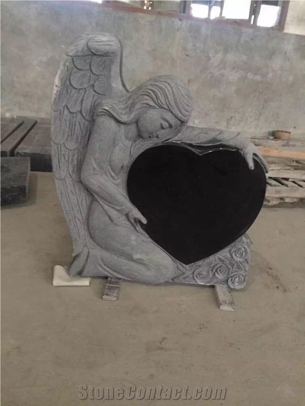 Black Granite Angel Heart Monument & Tombstone