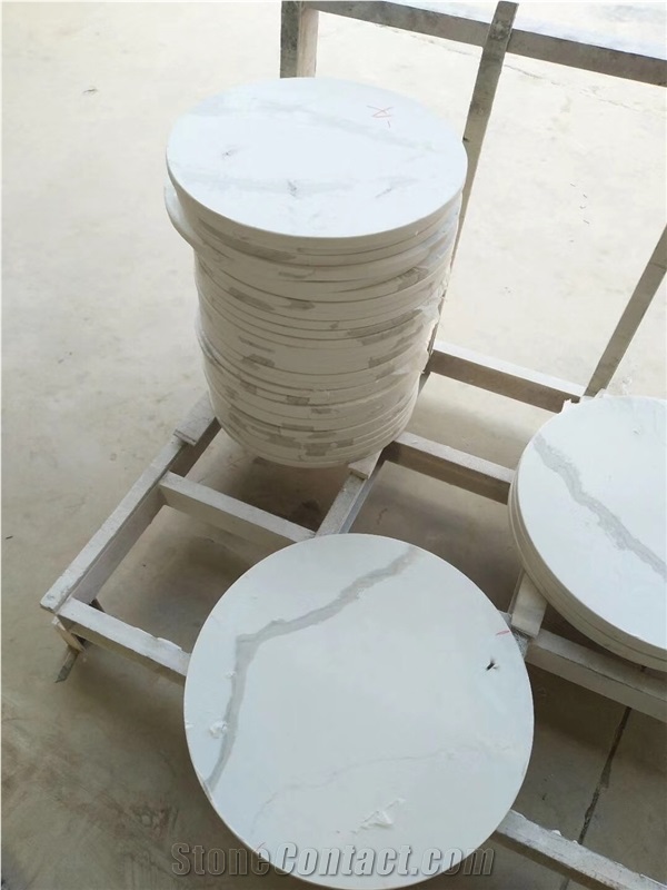 Calacatta Carrara White Marble Round Table Top